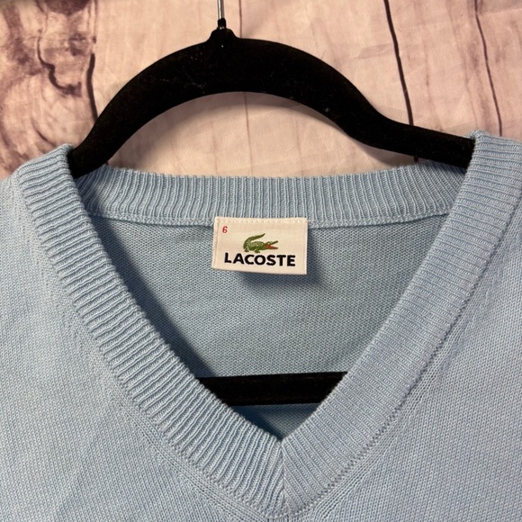 Lacoste Sweater Vest Mens 6 L Blue V-Neck Crocodile Logo Golf Preppy Academia - Picture 3 of 7